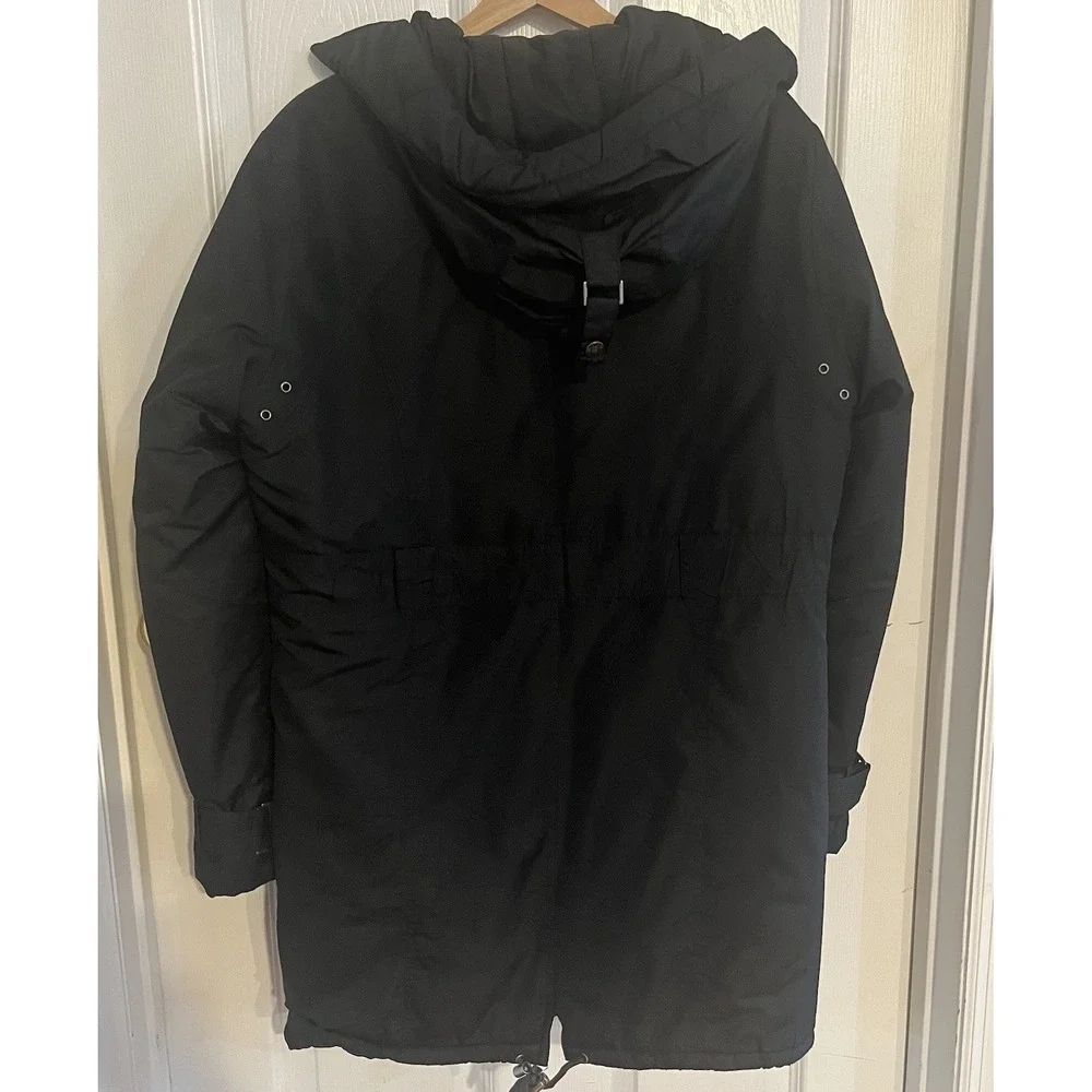 Steve Madden‎ Womens Black Hooded Puffer Parka Jacket Size L Utility Winter Coat